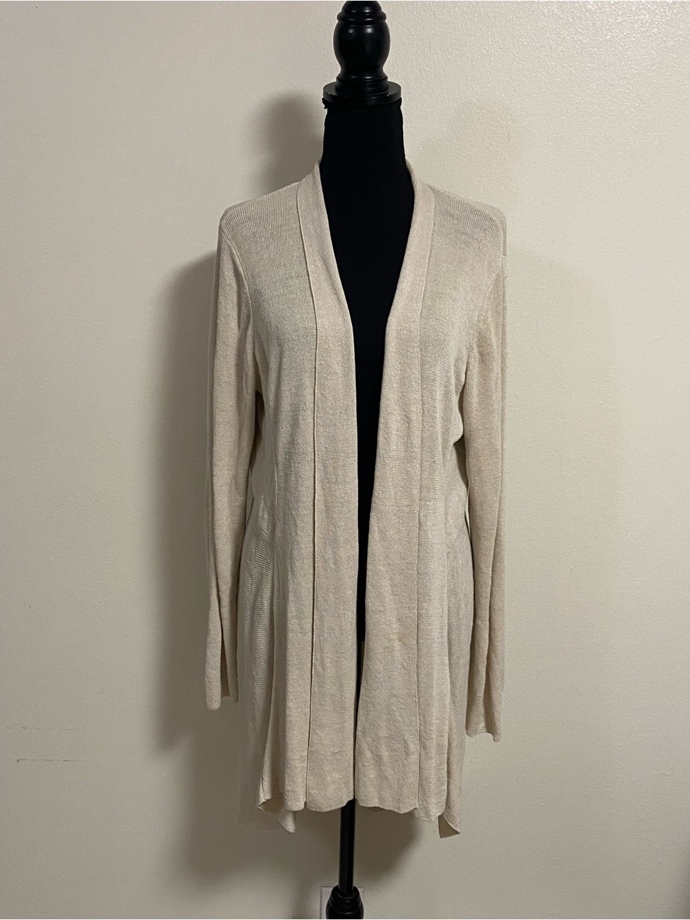Eileen Fisher Cardigan Women’s Size Medium Cream Open Front Cardigan Linen Blend